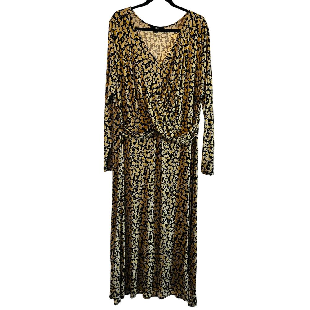 Ellos Floral Maxi Dress Modest Stretchy Crossover Women's SZ 18